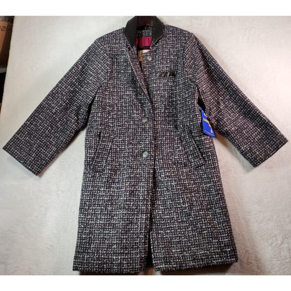 London Fog Coat Womens Size 10 Gray Black Wool Long Sleeve Pockets‎ Buttons NWT - Picture 1 of 11